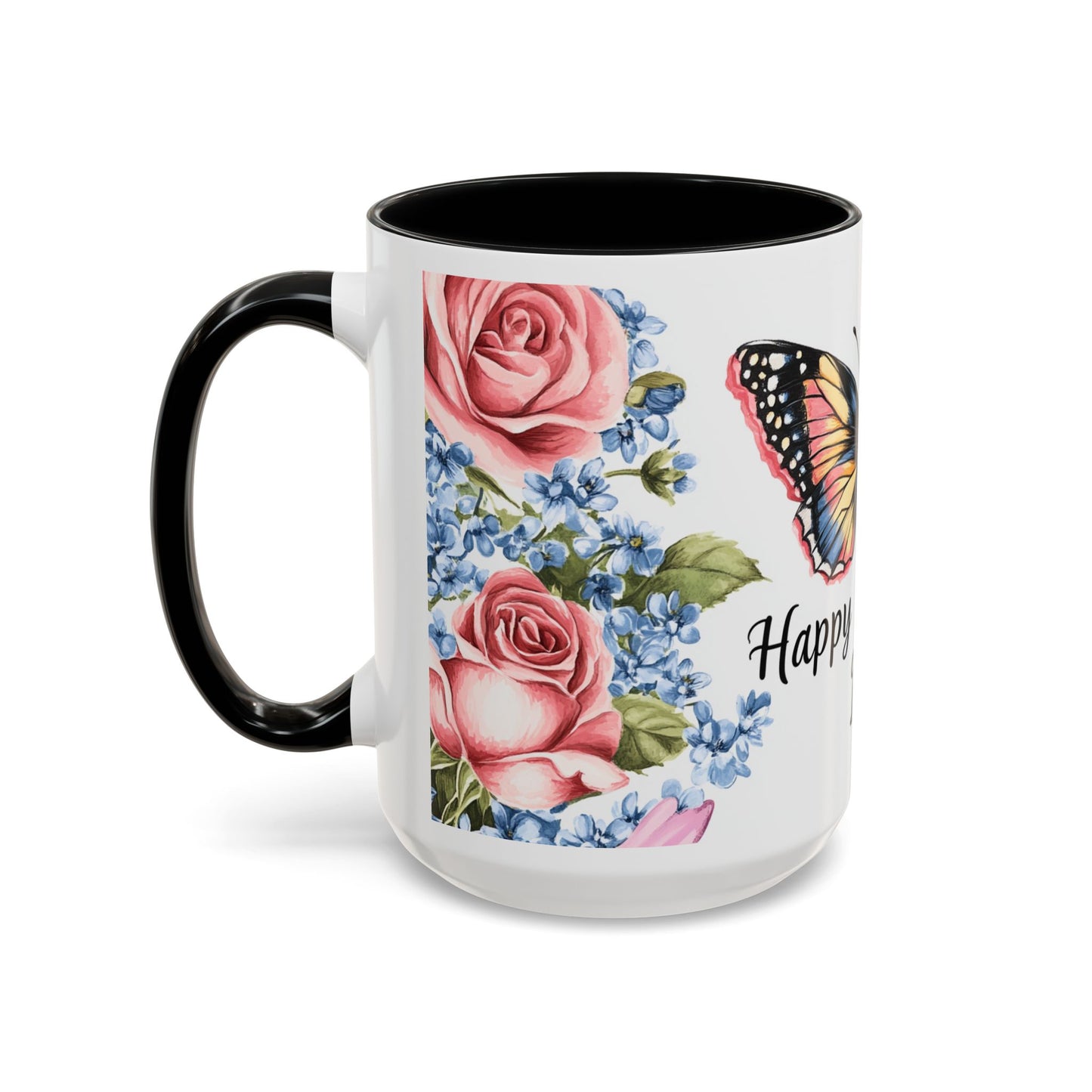 Mother's Day Butterfly Floral Coffee Mug – "Happy Mother's Day" Accent Mug (11/15 oz)