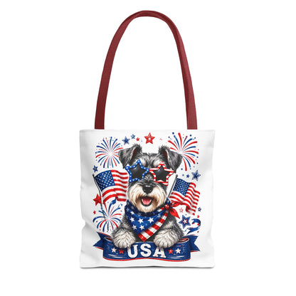 Patriotic Schnauzer Tote Bag — USA Flag Fireworks All-Over Print