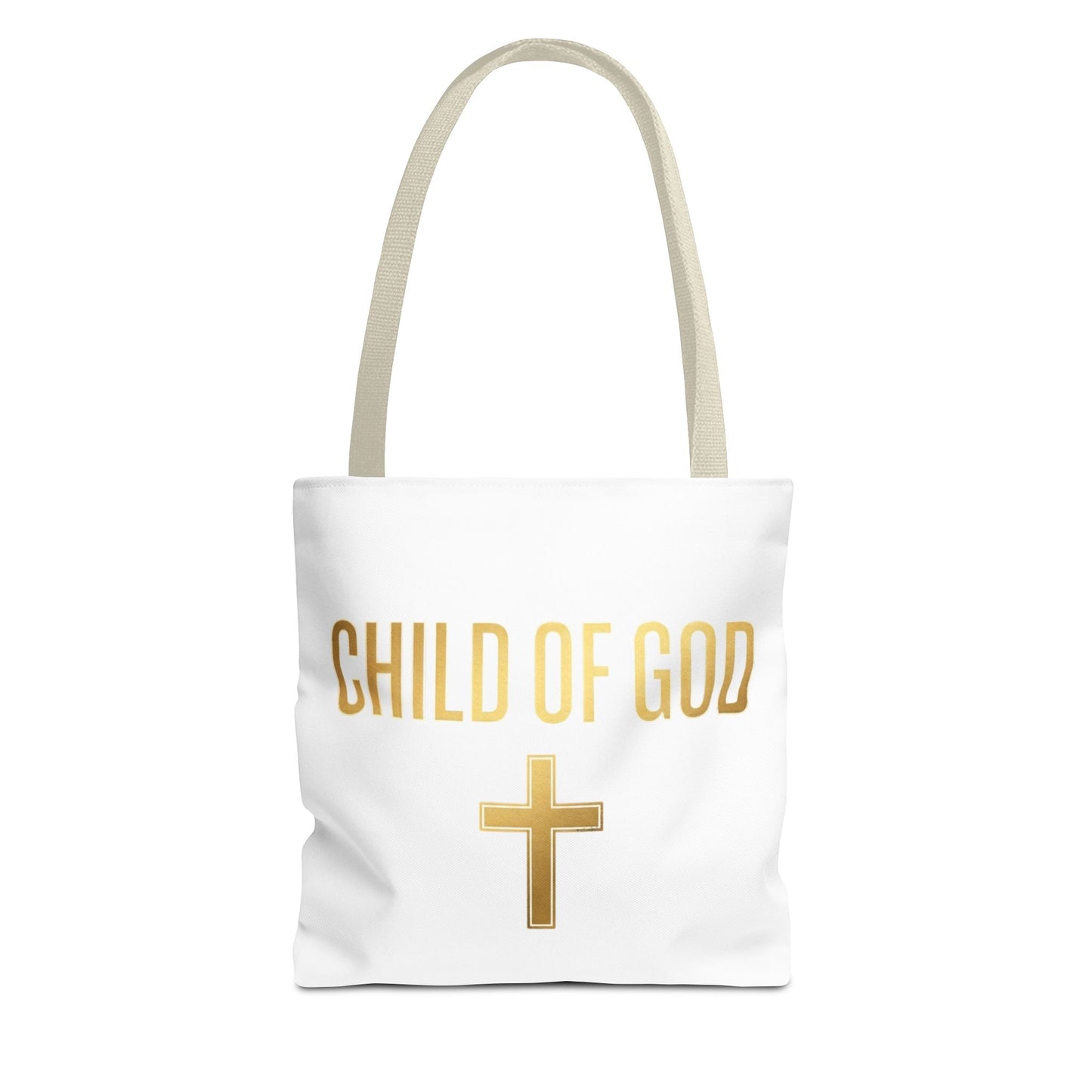 Child of God Tote Bag — Gold Cross Religious Canvas Tote
