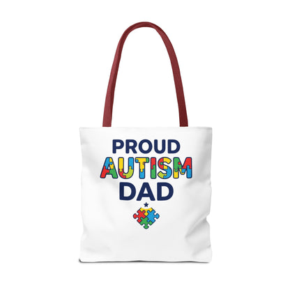 Proud Autism Dad Tote Bag — Colorful Puzzle-Heart Support Gift