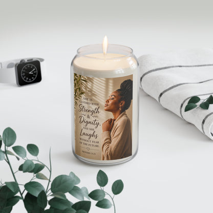 Inspirational Soy Candle — "She Is Clothed With Strength & Dignity" (13.75 oz)