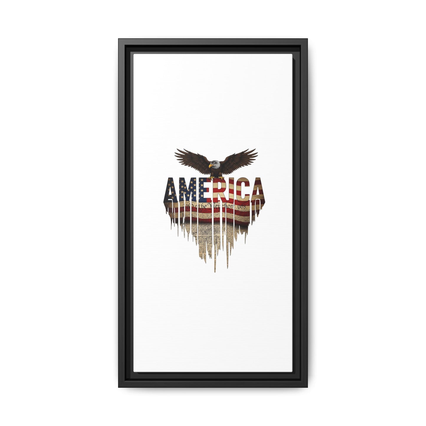 America Eagle Matte Canvas Framed Wall Art — Patriotic USA Flag Typography Print