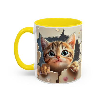 Cute Peekaboo Kitten Accent Coffee Mug — Cat Lover Gift (11/15oz)