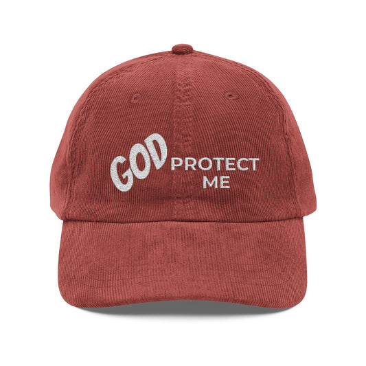 Corduroy Cap — "Lord Protect Me" Embroidered Vintage Hat