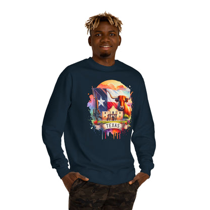 Texas Watercolor Flag Sweatshirt — Longhorn & Alamo Graphic
