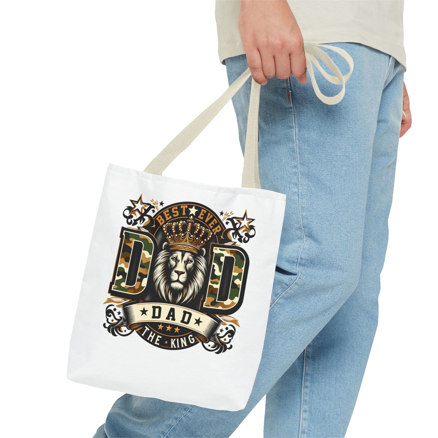 Best Ever Dad Tote Bag — 'Dad the King' Lion Crown Design, Father's Day Gift