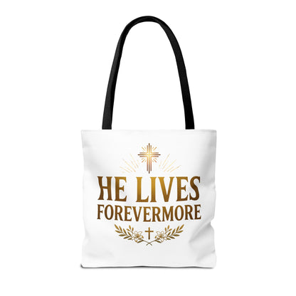 He Lives Forevermore Tote Bag – Christian Faith Cross Easter Canvas Tote