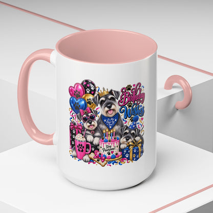 Birthday Wishes Dog Coffee Mug — Cute Paw Print Celebration Mug (11/15oz)