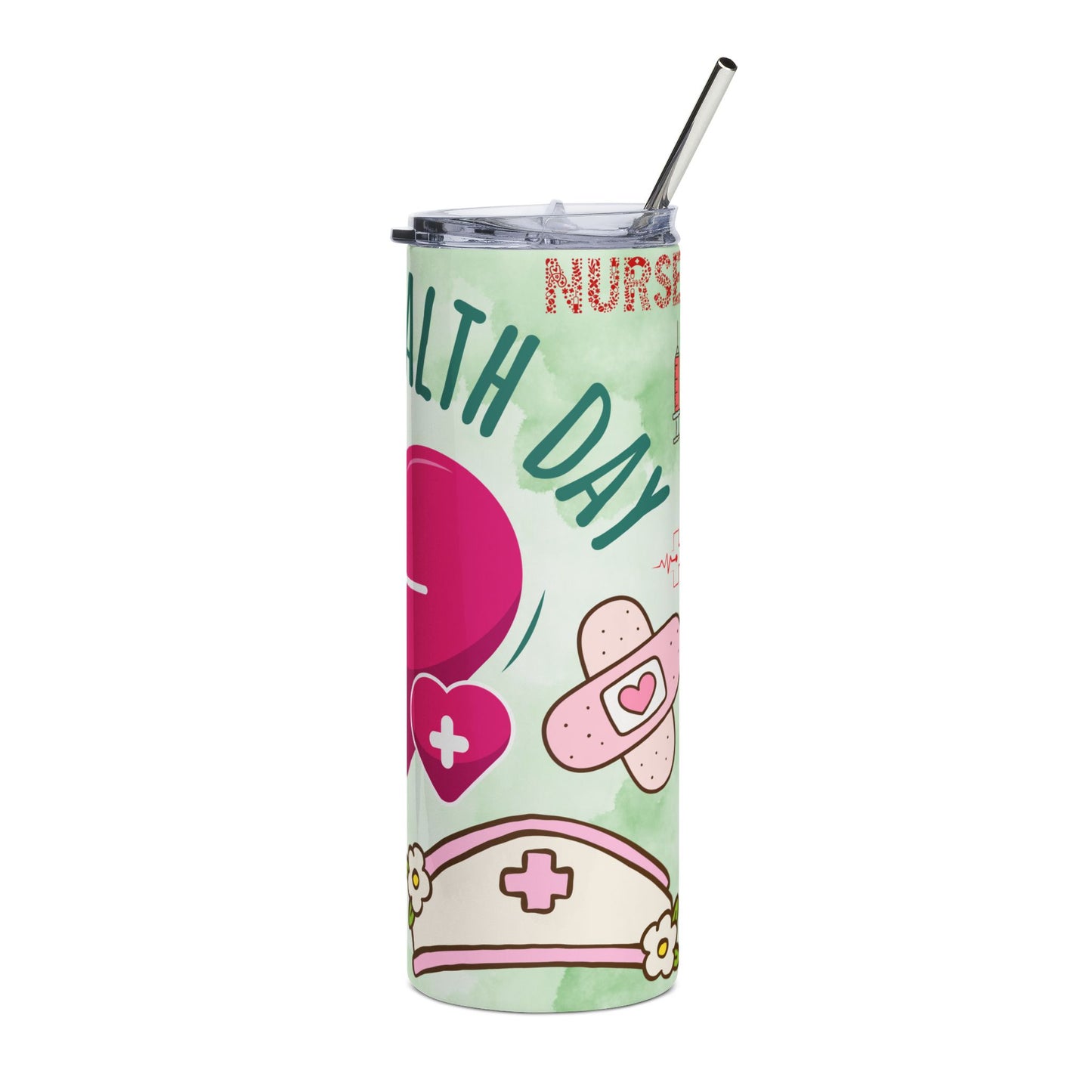 Nurse World Health Day Stainless Steel Tumbler — 20oz Medical Heartbeat Travel Cup