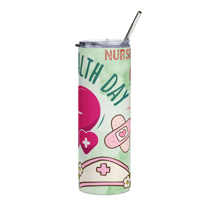 Nurse World Health Day Stainless Steel Tumbler — 20oz Medical Heartbeat Travel Cup