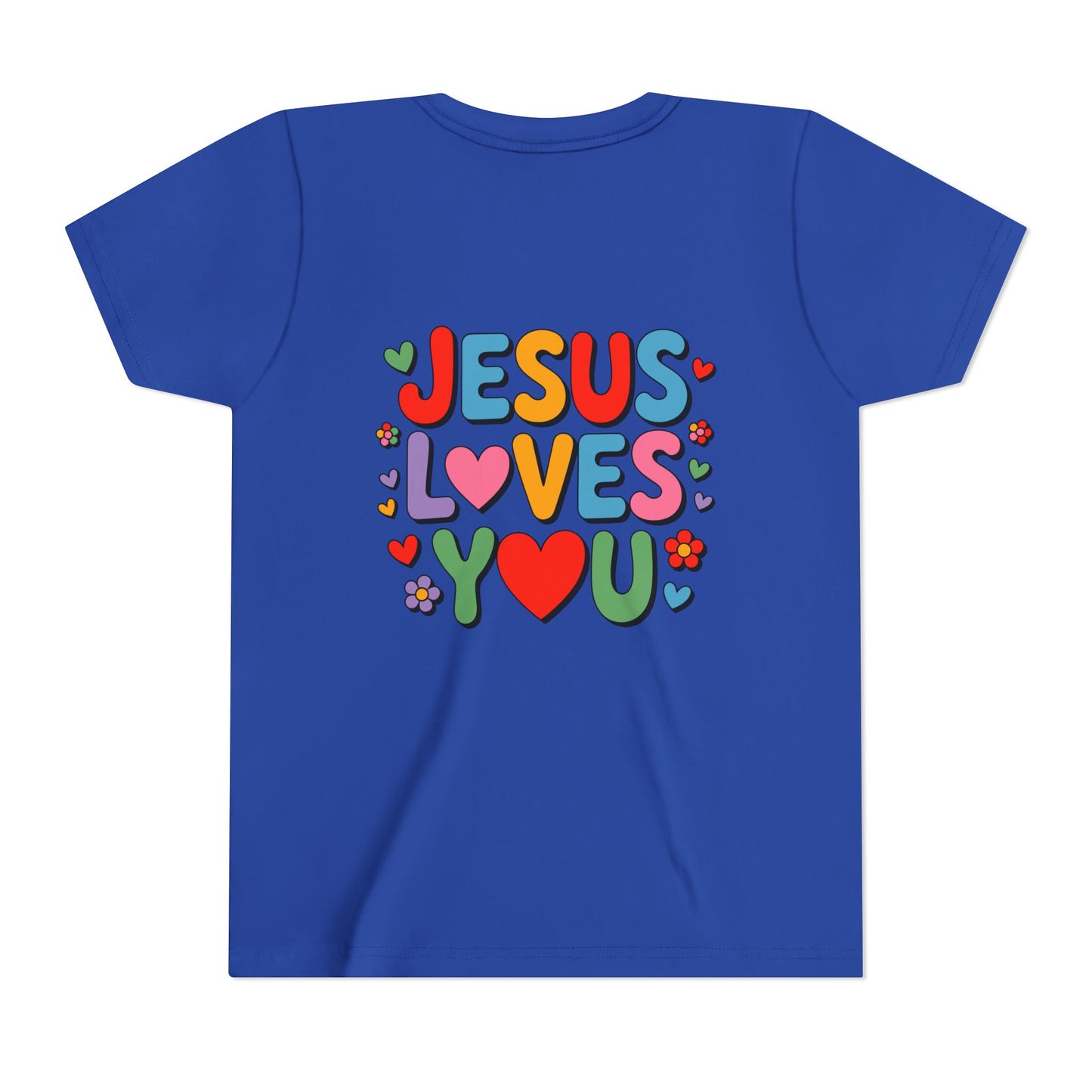 Youth Tee - "Jesus Loves You" Colorful Heart & Flower Christian Shirt