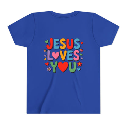 Youth Tee - "Jesus Loves You" Colorful Heart & Flower Christian Shirt