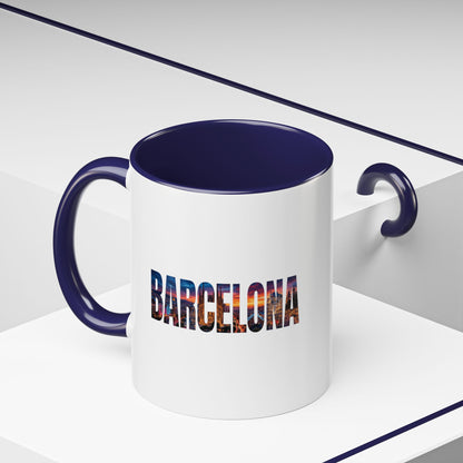 Barcelona Accent Coffee Mug — Scenic Cityscape Text Travel Souvenir (11/15oz)