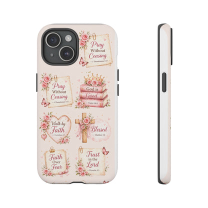 Christian Floral Phone Case — "Pray Without Ceasing" Faith Cross Design