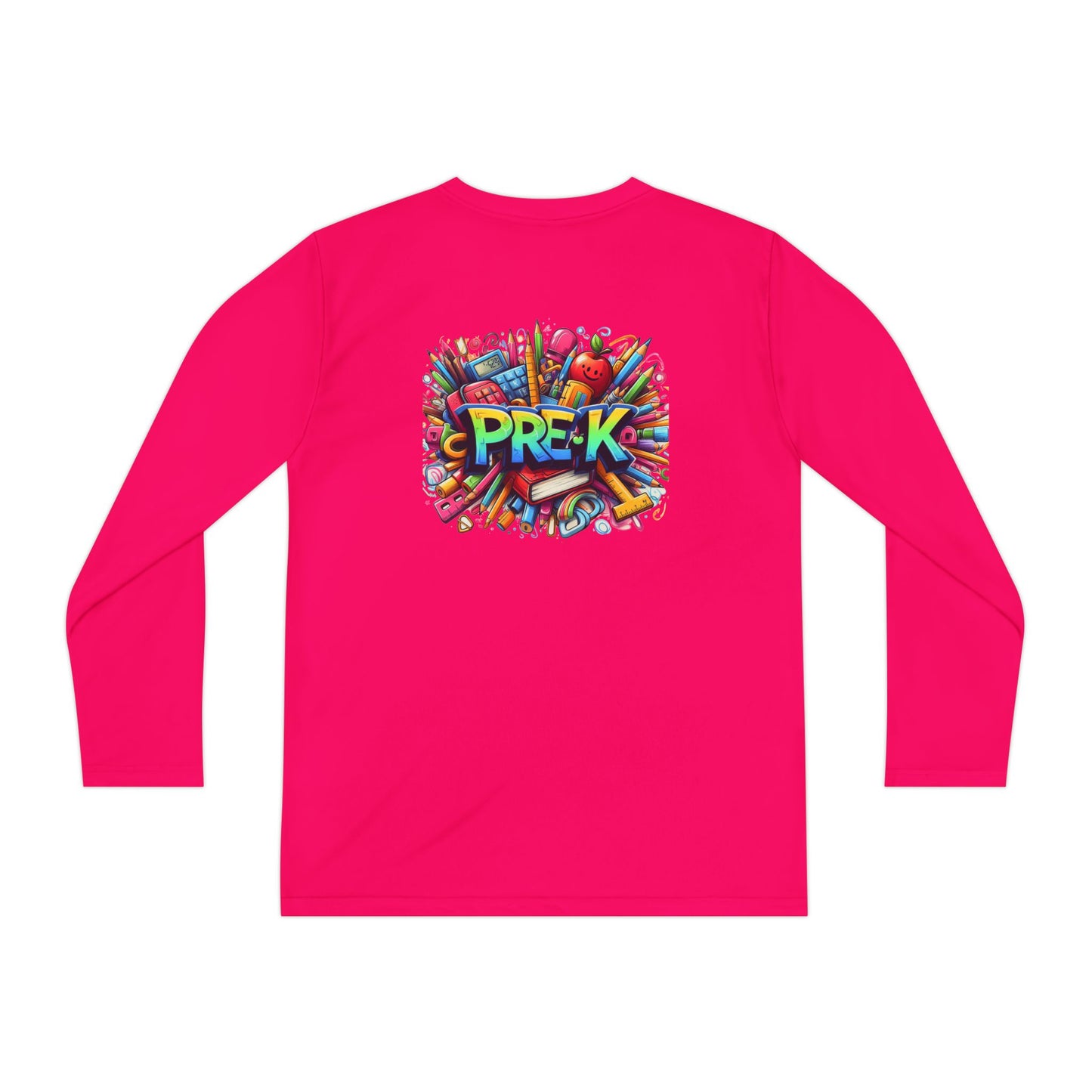 PRE-K Youth Long Sleeve Tee — Colorful School Supplies Design