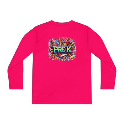 PRE-K Youth Long Sleeve Tee — Colorful School Supplies Design