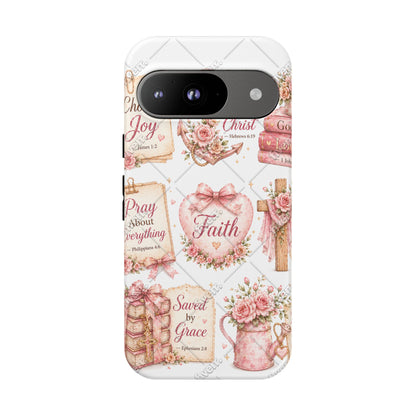 Faith Floral Phone Case – Christian Inspirational Scripture iPhone Cover (Choose Joy, Pray, Faith)