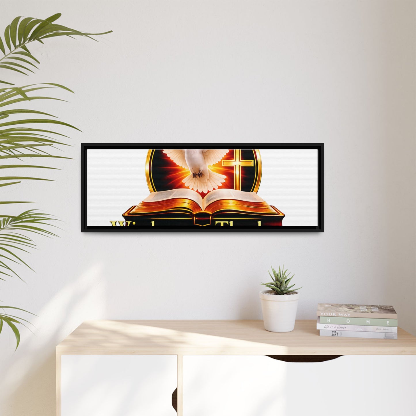 Framed Canvas Print — "Wisdom and Theology" Dove & Bible Wall Art