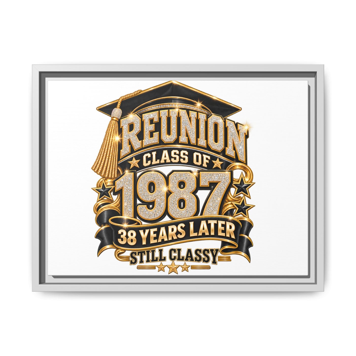 Class of 1987 Reunion Canvas Print — "38 Years Later Still Classy" Framed Art