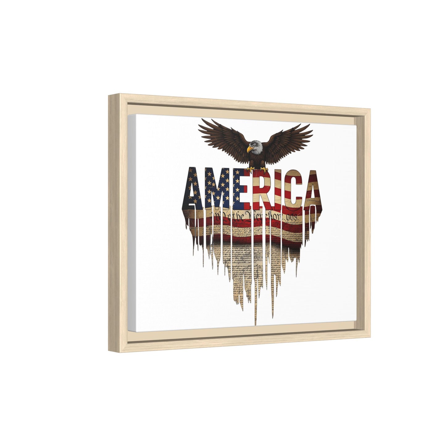 America Eagle Matte Canvas Framed Wall Art — Patriotic USA Flag Typography Print
