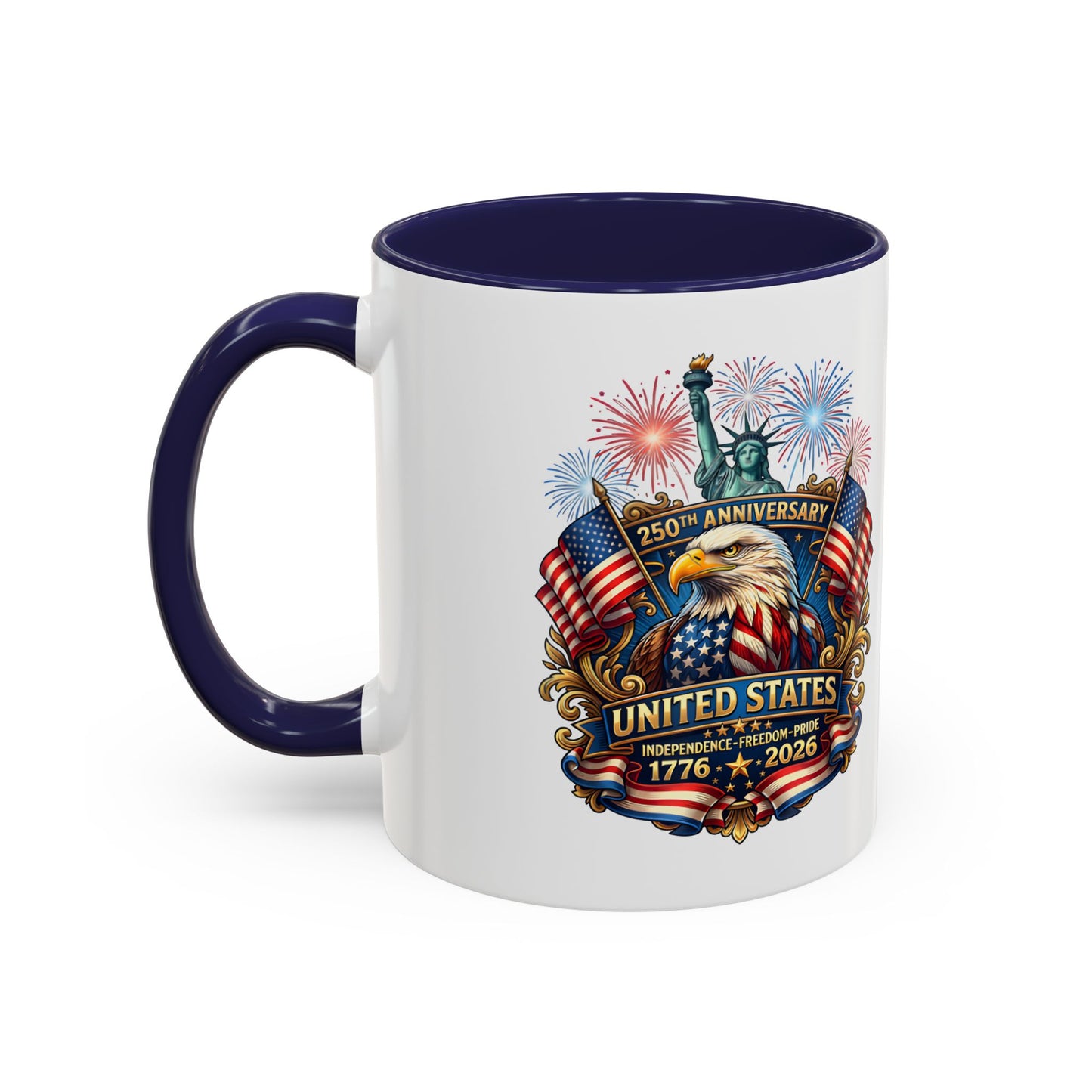 Patriotic Coffee Mug — United States 250th Anniversary Eagle & Fireworks (11/15oz)