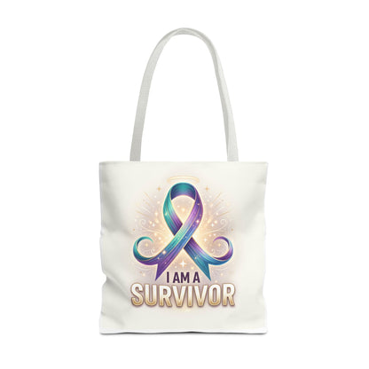 Survivor Ribbon Tote Bag - "I Am a Survivor" Awareness Reusable Shopper