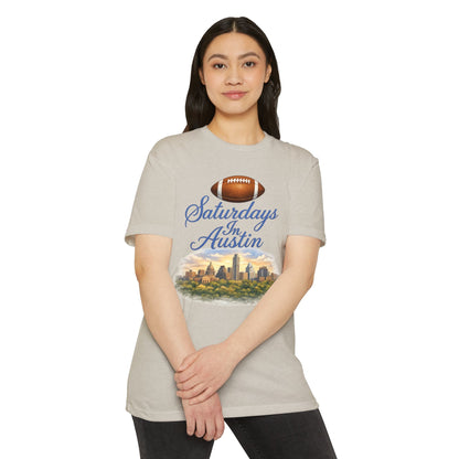 Saturdays in Austin Football T-Shirt — Austin Skyline Game Day Tee