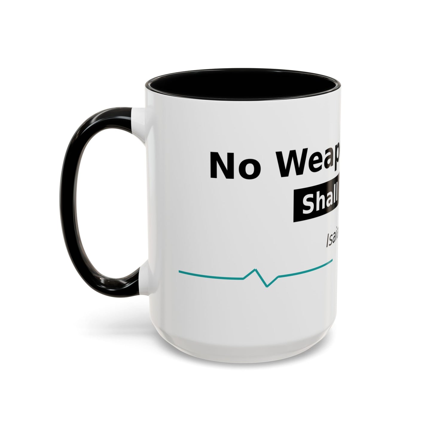 Accent Coffee Mug — "No Weapon Formed Shall Prosper" Isaiah 54:17 Inspirational Christian Mug