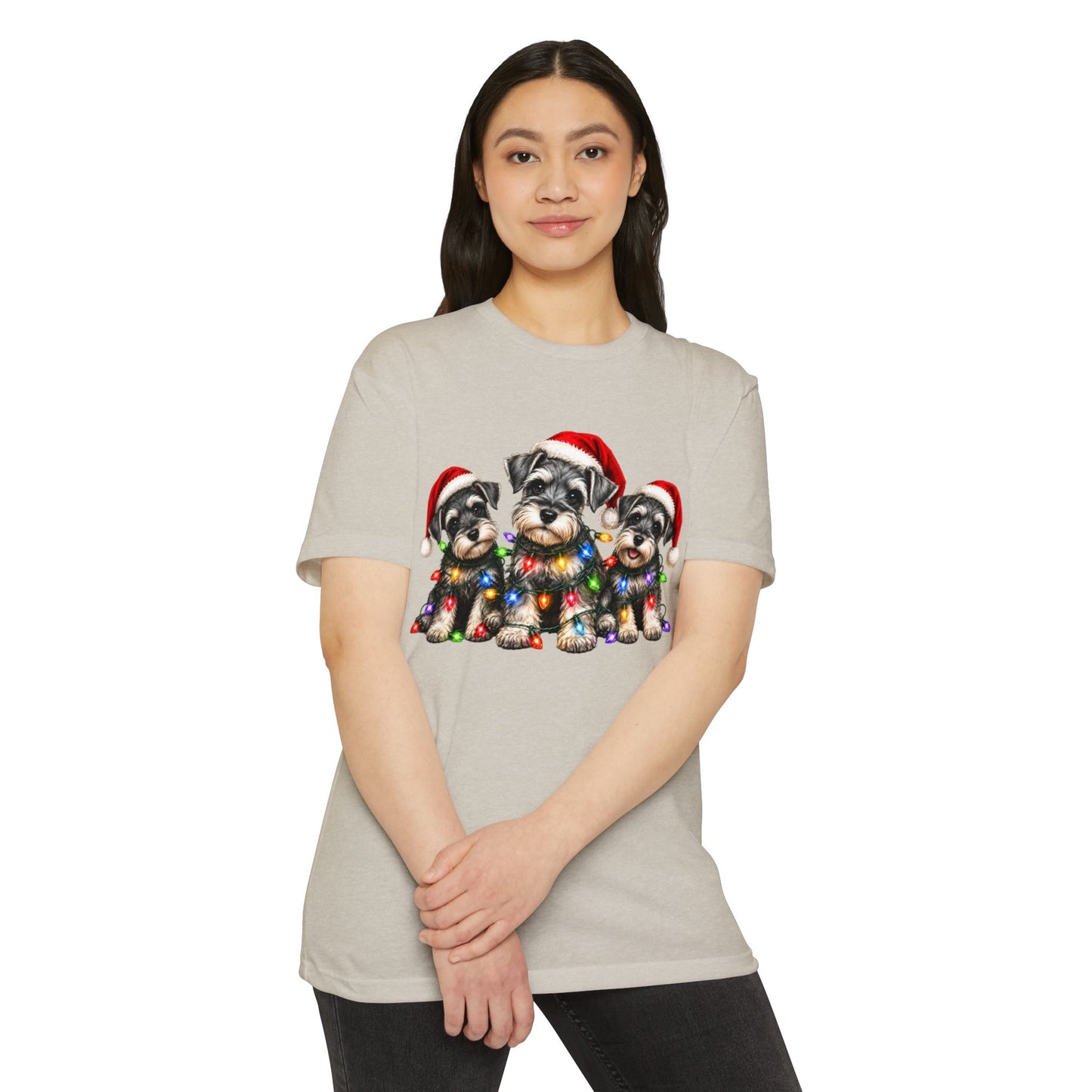 Christmas Schnauzer Puppies T-Shirt – Cute Santa Hat Dog Holiday Tee