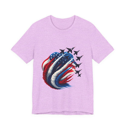 Patriotic Jet Flyover T-Shirt — American Flag Smoke Trail Tee