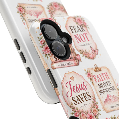 Christian Phone Case - "Fear Not, Faith Moves Mountains, Jesus Saves" Floral Magnetic Impact-Resistant Case