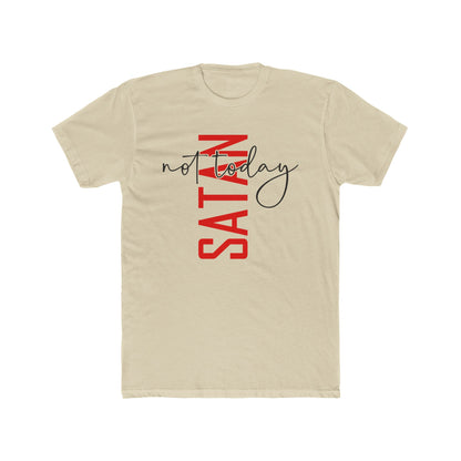 Crew Tee — "No Today Satan" Vertical Red Text Graphic T‑Shirt