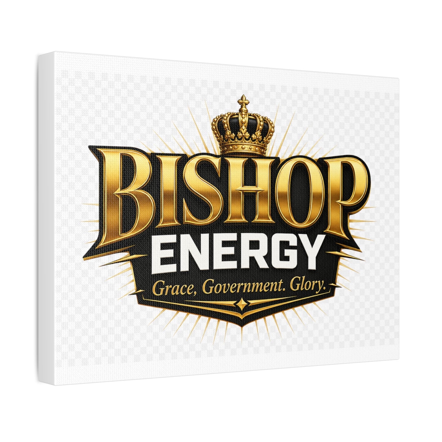Bishop Energy Stretched Canvas - Gold Crown Emblem (Grace, Government, Glory)