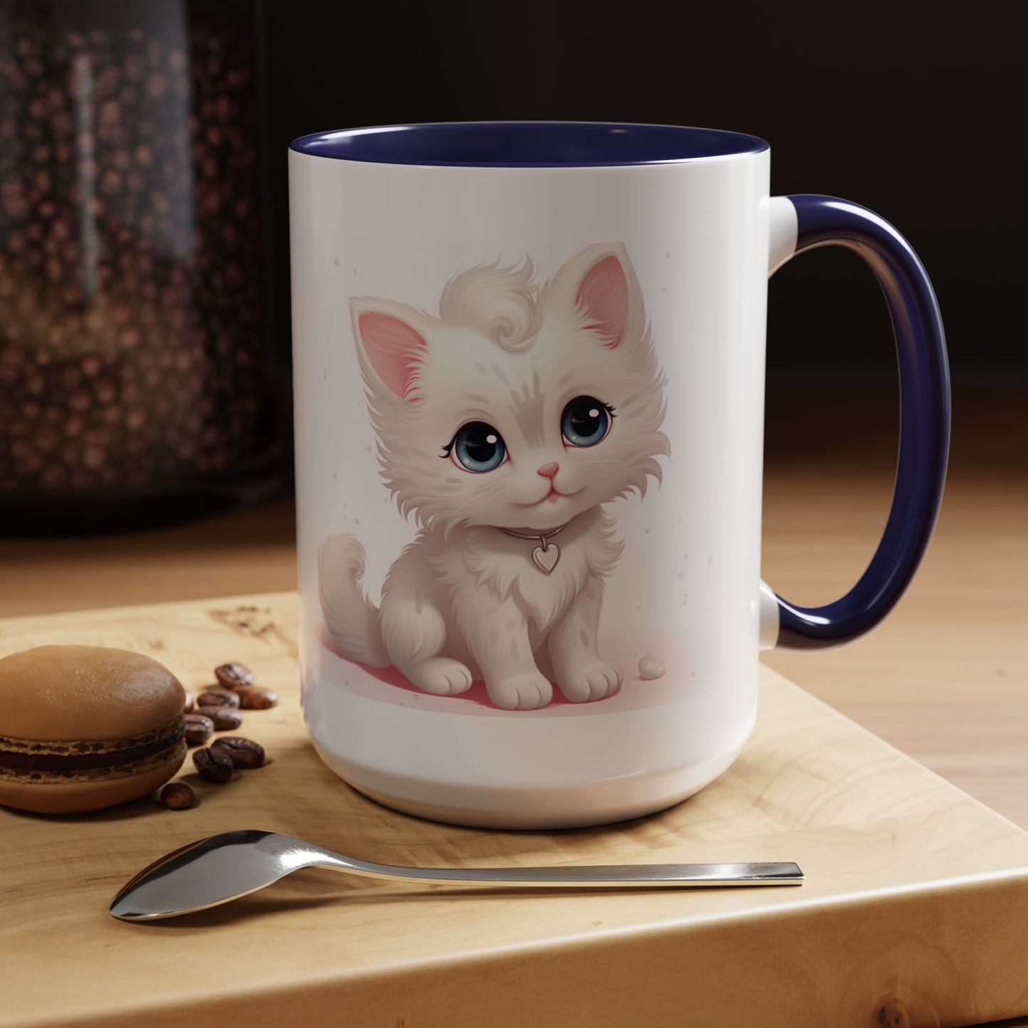Cute White Kitten Accent Coffee Mug — 11/15oz Cat Lover Gift