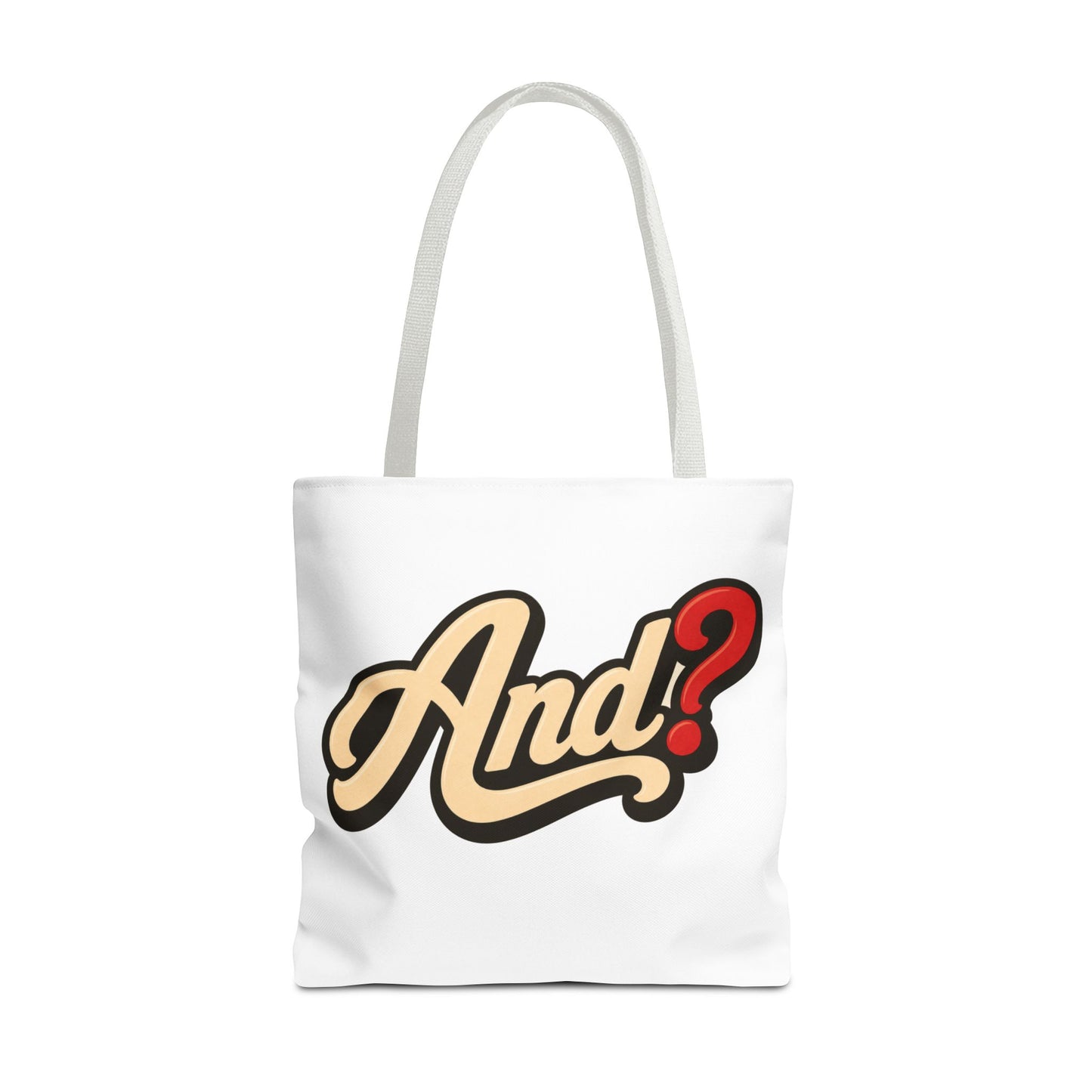 And? Graphic Tote Bag — Retro Script Question Mark Design