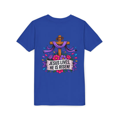 Youth Tee — "Jesus Lives, He Is Risen!" Easter Christian Tee