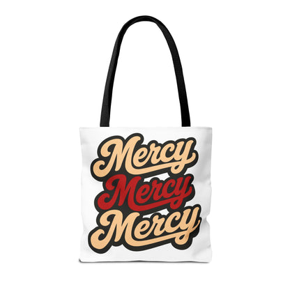 Mercy Mercy Mercy Retro Script Tote Bag — Vintage Typography Canvas Tote