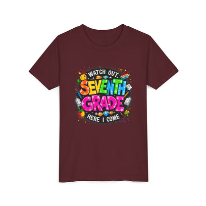 Seventh Grade Kids T-Shirt – “Watch Out Seventh Grade Here I Come” Back-to-School Tee