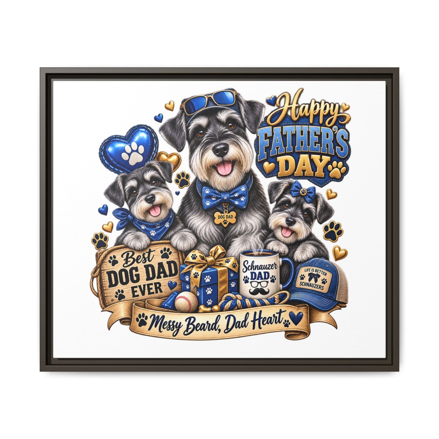 Happy Father's Day Schnauzer Canvas – Best Dog Dad Ever Framed Wall Art