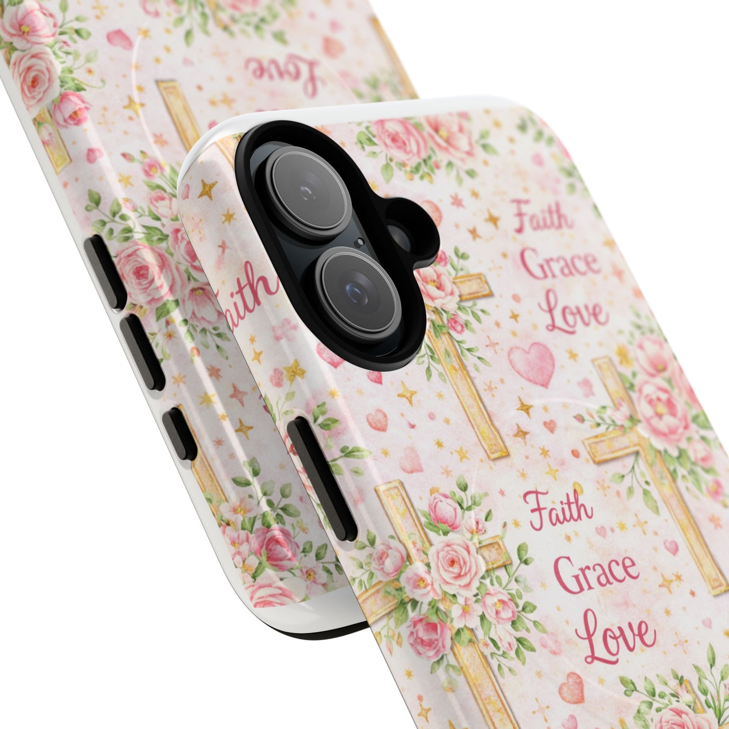 Christian Floral Cross Phone Case — "Faith Grace Love" Tough Magnetic Case
