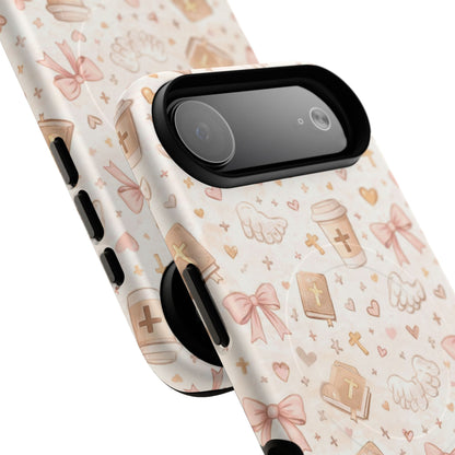 Christian Pattern Phone Case — Cute Cross, Bible & Dove Tough Magnetic Case