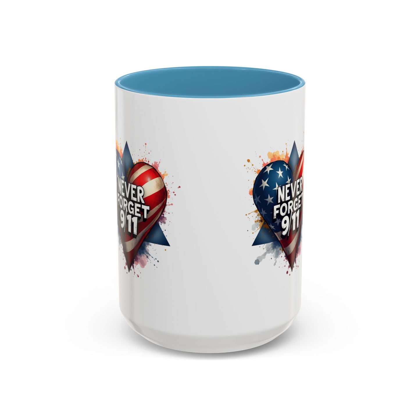 Never Forget 9/11 Heart Accent Coffee Mug – Patriotic Memorial 11/15oz