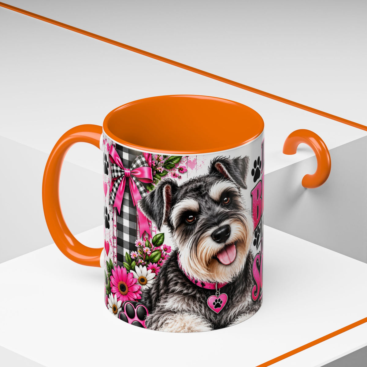 Life Is Better With A Miniature Schnauzer Accent Coffee Mug — Pink Paw Print Dog Lover Gift (11/15oz)