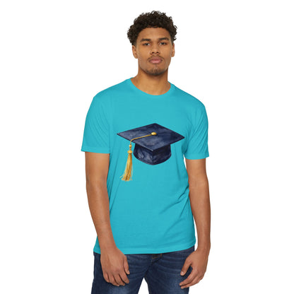 Graduation Cap T-Shirt — Navy Mortarboard with Gold Tassel