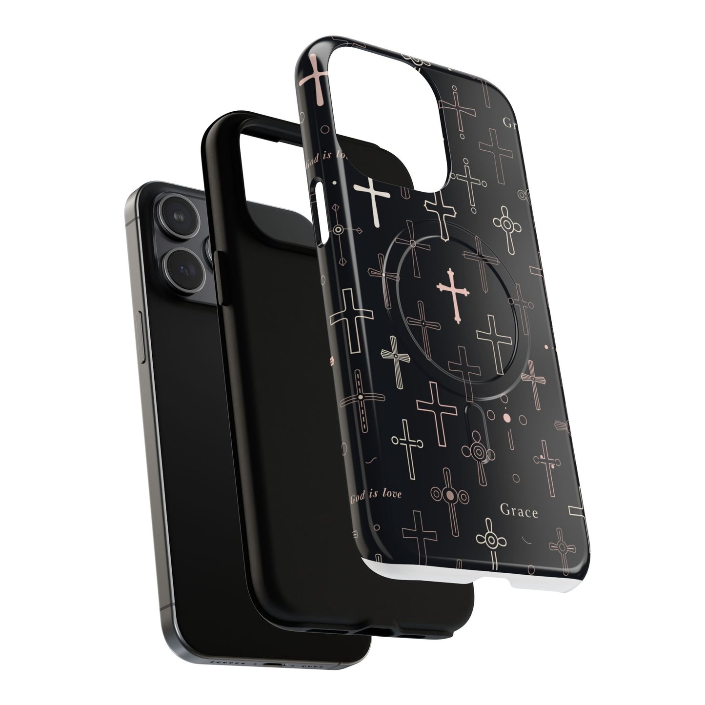 Magnetic Phone Case — Black Crosses "Grace" Protective Cover