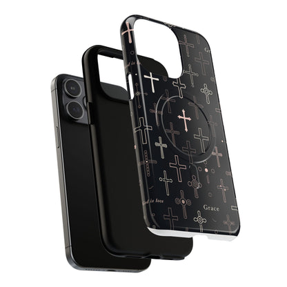 Magnetic Phone Case — Black Crosses "Grace" Protective Cover