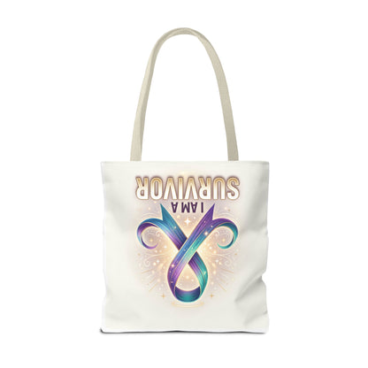 Survivor Ribbon Tote Bag - "I Am a Survivor" Awareness Reusable Shopper