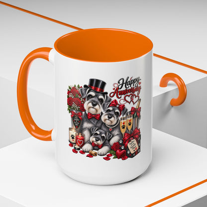 Happy Anniversary Dog Coffee Mug — Cute Pups, Champagne & Roses Accent Mug
