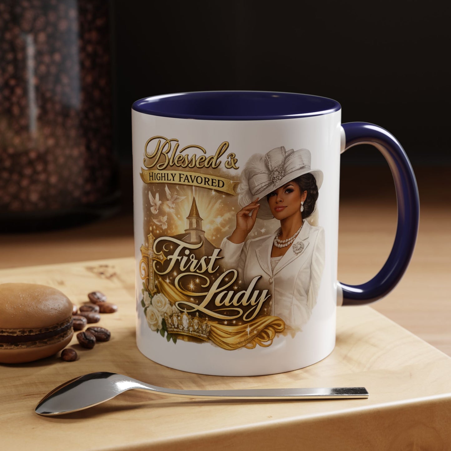 First Lady Inspirational Coffee Mug — "Blessed & Highly Favored" Accent Ceramic Mug