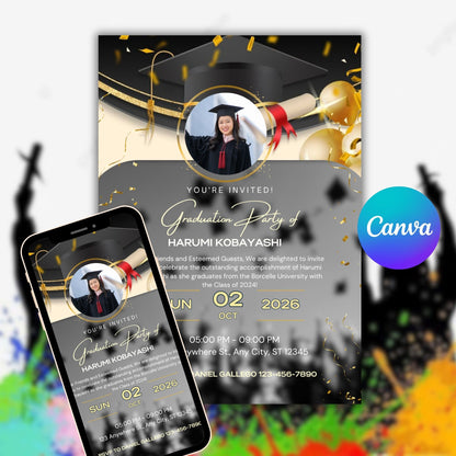 Graduation Invitation Card Template | Editable Digital Graduation Party Invite